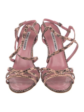 Manolo Blahnik Snakeskin Animal Print Slingback Sandals