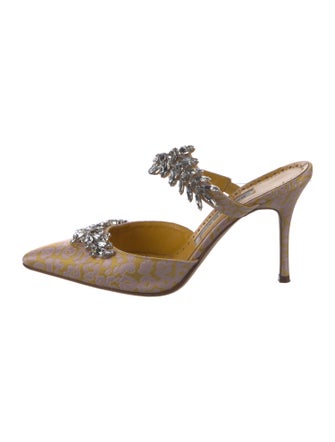 Manolo Blahnik Satin Patterned Mules