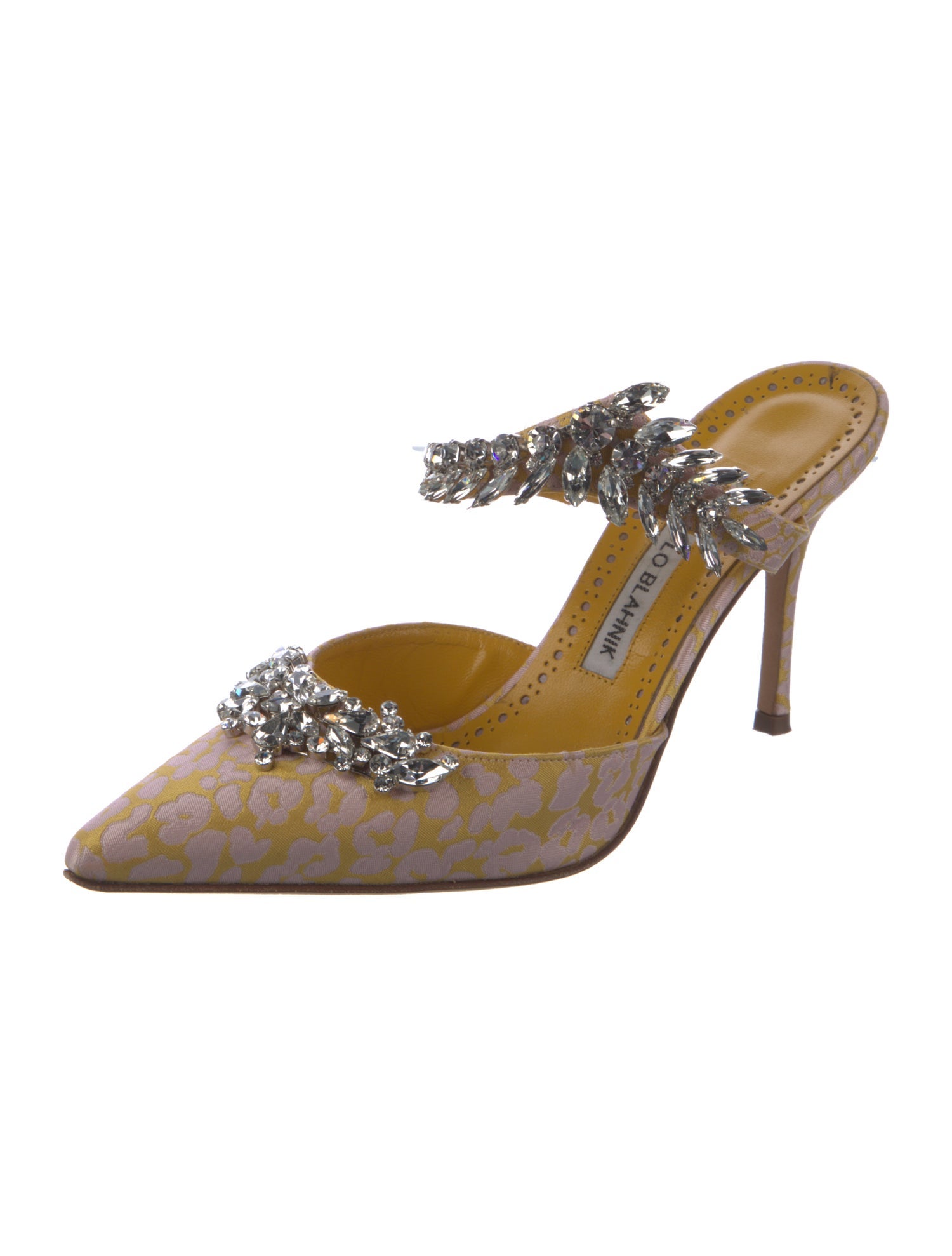 Manolo Blahnik Satin Patterned Mules