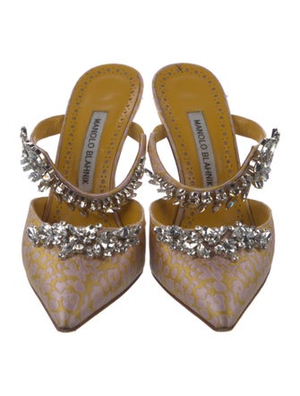 Manolo Blahnik Satin Patterned Mules