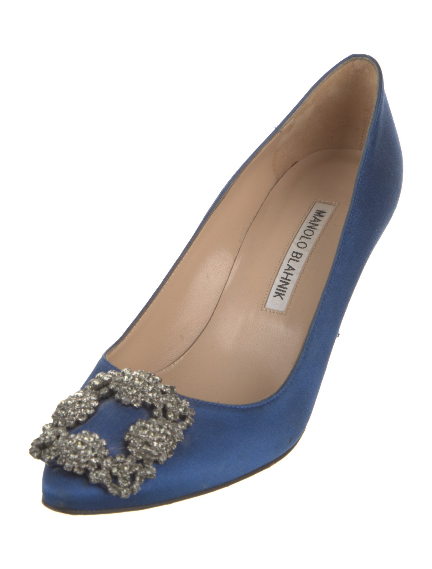Manolo Blahnik Satin Crystal Embellishments Pumps