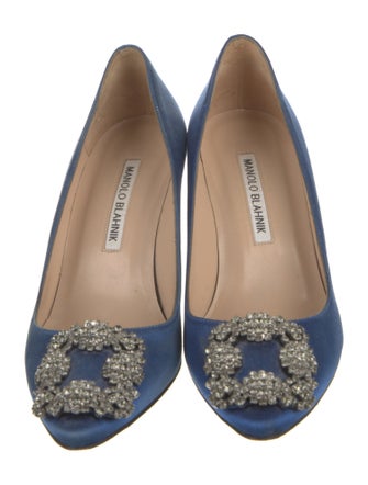 Manolo Blahnik Satin Crystal Embellishments Pumps