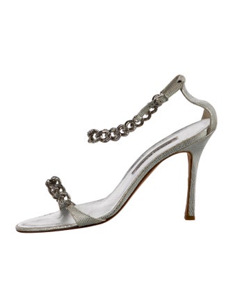 Manolo Blahnik Lizard Chain-Link Accents Sandals