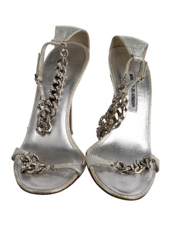 Manolo Blahnik Lizard Chain-Link Accents Sandals