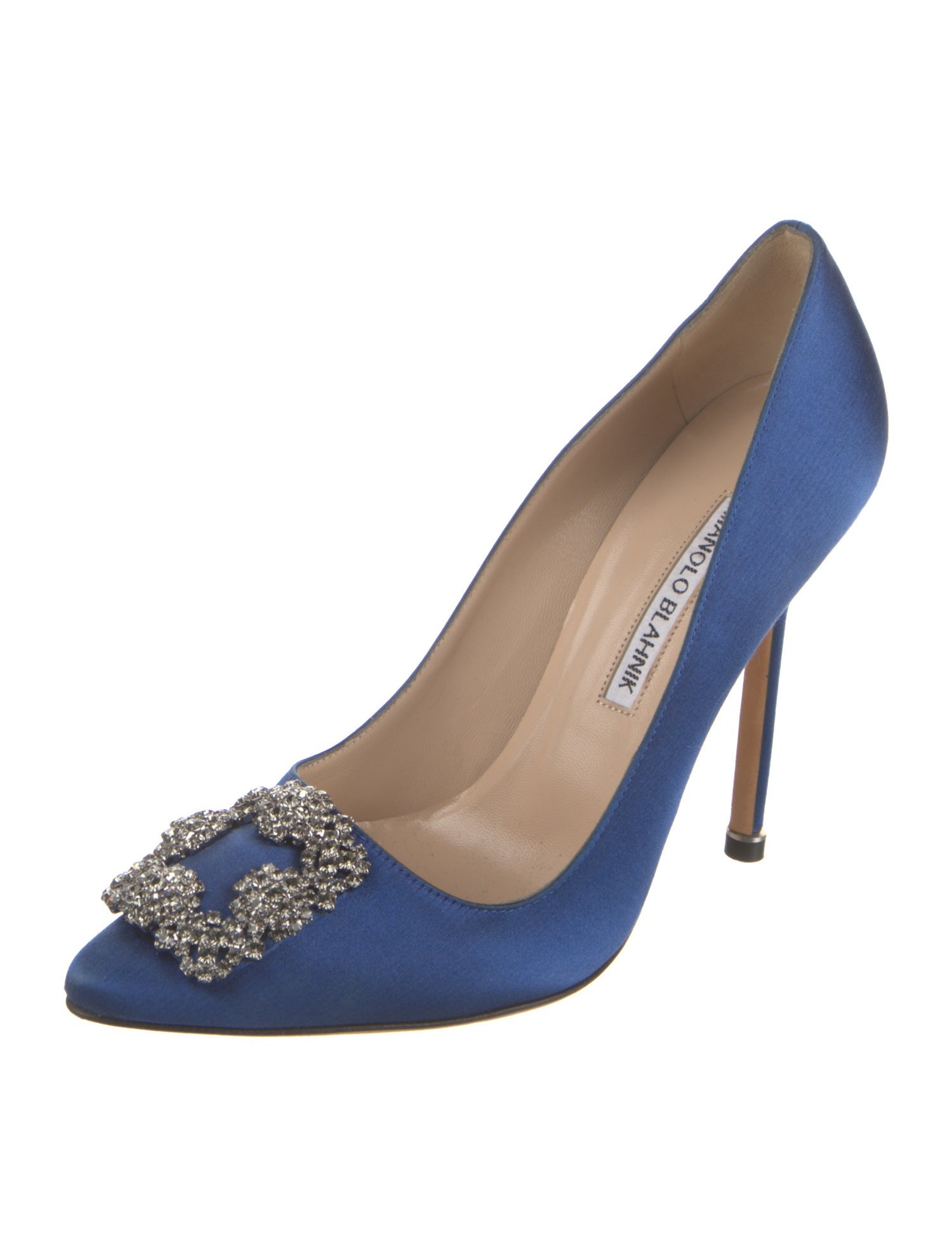 Manolo Blahnik Satin Crystal Embellishments Pumps