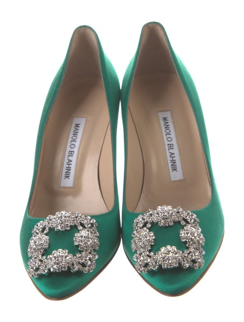Manolo Blahnik Satin Crystal Embellishments Pumps