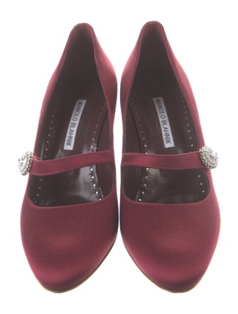 Manolo Blahnik Satin Crystal Embellishments Pumps