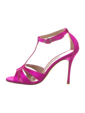 Manolo Blahnik Satin T-Strap Sandals