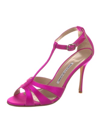 Manolo Blahnik Satin T-Strap Sandals