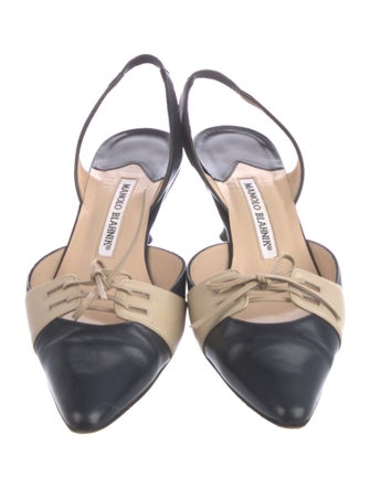 Manolo Blahnik Leather Colorblock Pattern Slingback Pumps