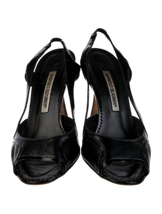Manolo Blahnik Patent Leather Cutout Accent Slingback Pumps