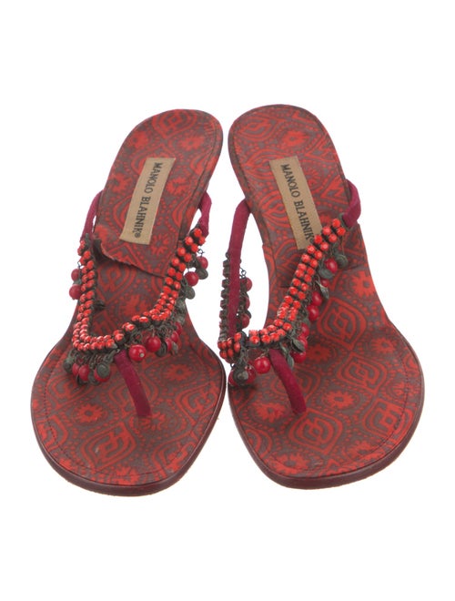 Manolo Blahnik Suede Patterned Flip Flops