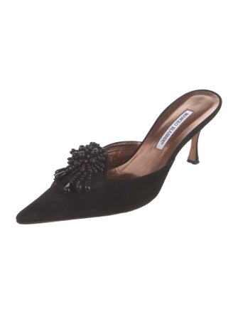 Manolo Blahnik Suede Beaded Accents Mules