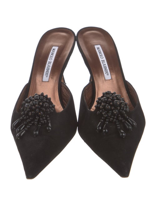 Manolo Blahnik Suede Beaded Accents Mules