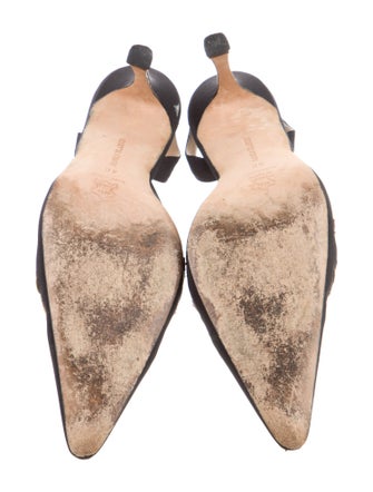 Manolo Blahnik Floral Print Embroidered Accent Slingback Pumps