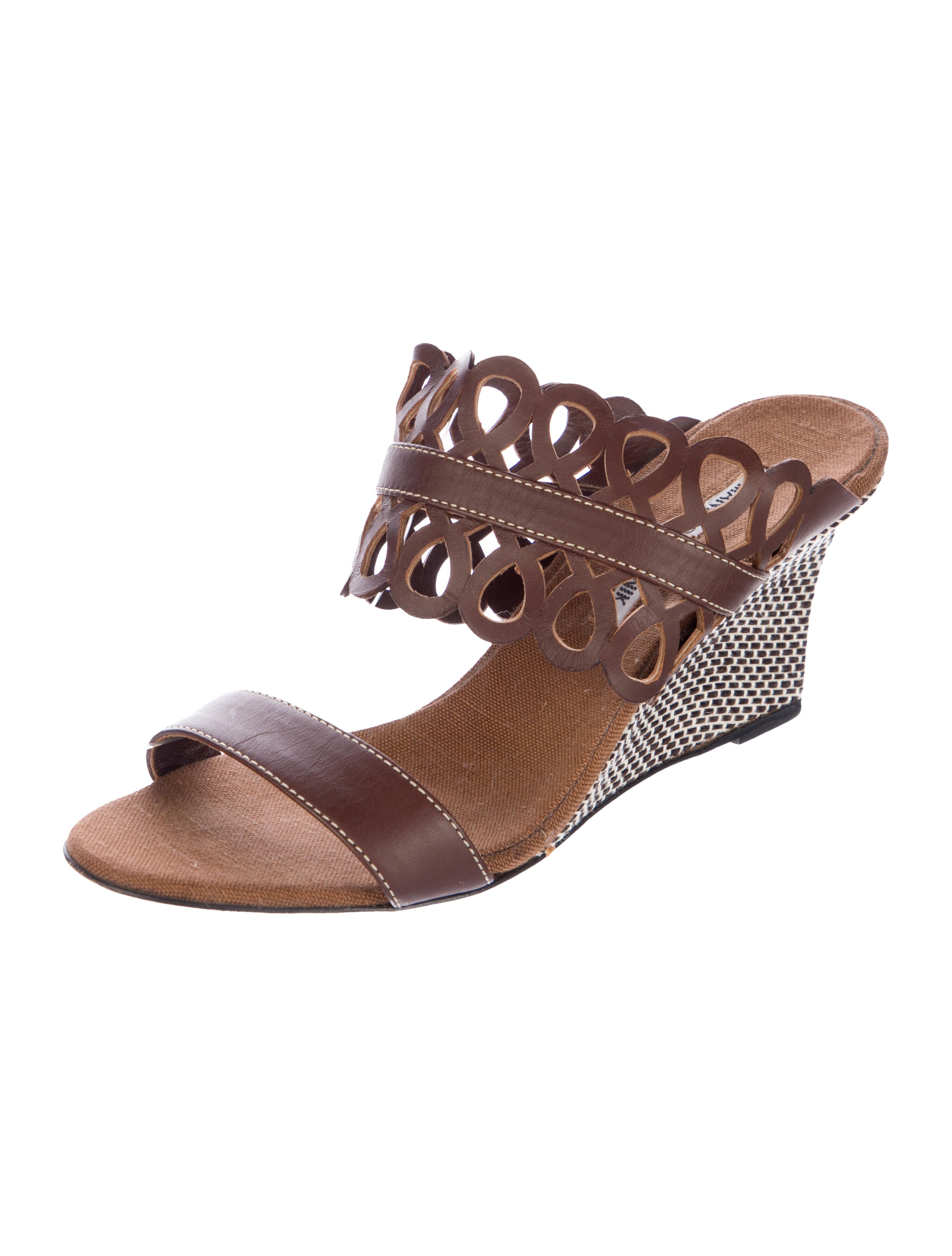 Manolo Blahnik Leather Lasercut Accents Gladiator Sandals