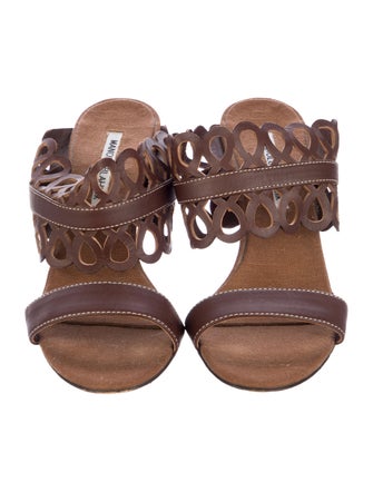 Manolo Blahnik Leather Lasercut Accents Gladiator Sandals