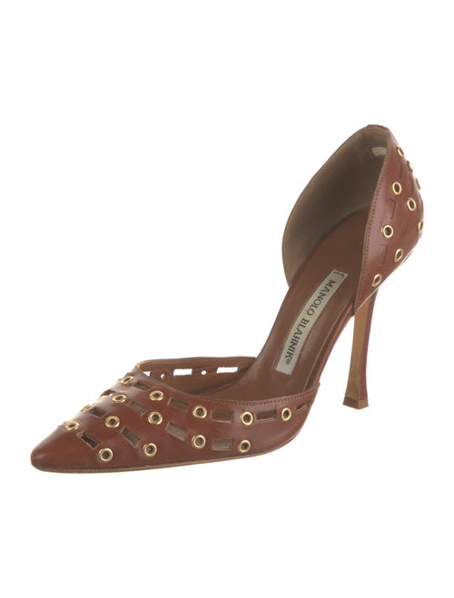 Manolo Blahnik Leather Cutout Accent D'Orsay Pumps