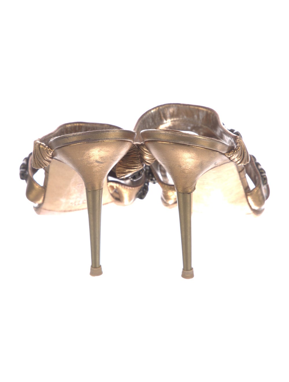 Manolo Blahnik Vintage Slides Brown & Metallic Le… - image 4