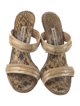 Manolo Blahnik Snakeskin Animal Print Slides