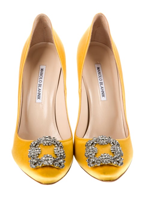 Manolo Blahnik Satin Crystal Embellishments Pumps