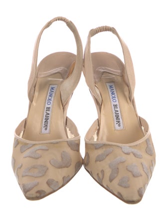 Manolo Blahnik Mesh Animal Print Slingback Pumps