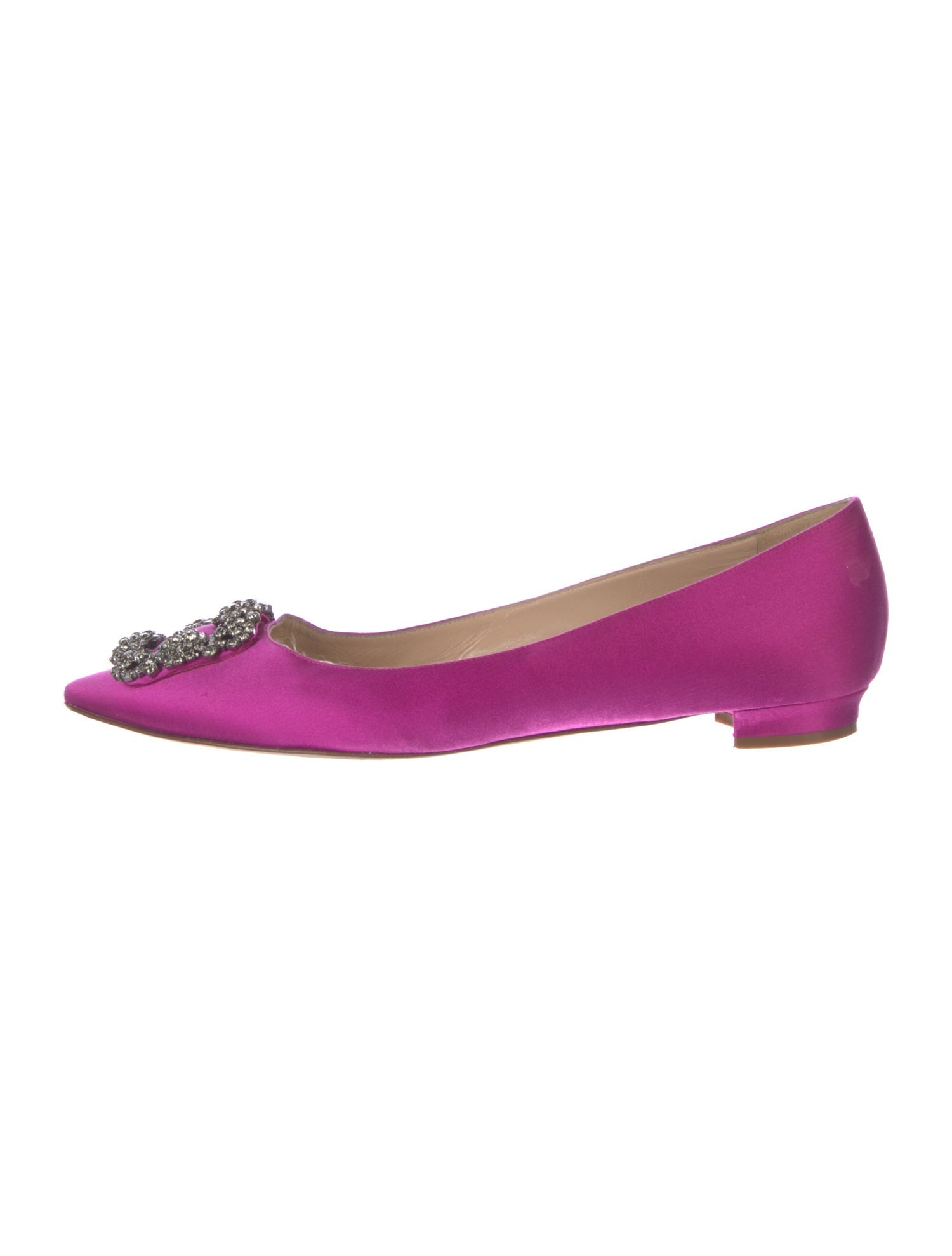 Manolo Blahnik Satin Crystal Embellishments Ballet Flats