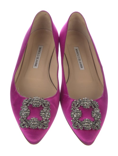 Manolo Blahnik Satin Crystal Embellishments Ballet Flats