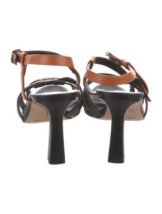 Manolo Blahnik Leather Colorblock Pattern Slingback Sandals