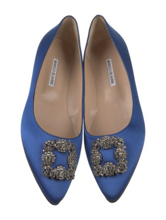 Manolo Blahnik Satin Crystal Embellishments Flats