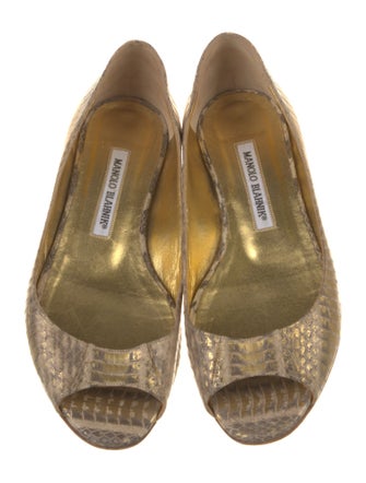 Manolo Blahnik Embossed Leather Animal Print Mules