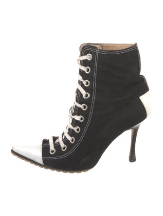 Manolo Blahnik Canvas Colorblock Pattern Lace-Up Boots