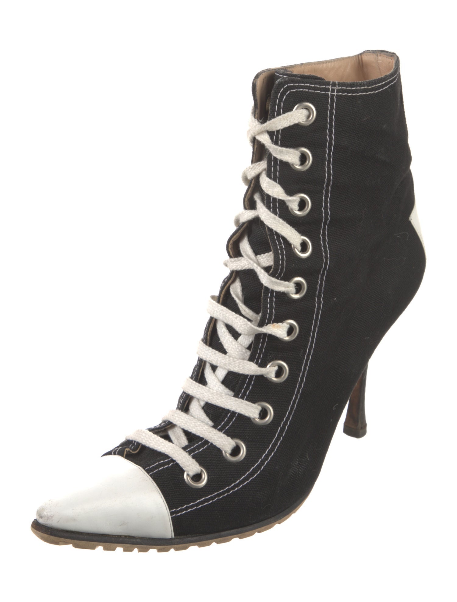 Manolo Blahnik Canvas Colorblock Pattern Lace-Up Boots