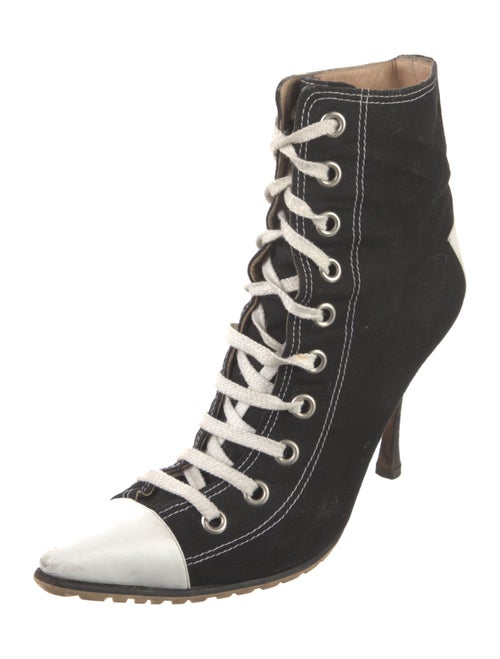 Manolo Blahnik Canvas Colorblock Pattern Lace-Up Boots