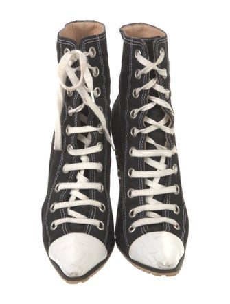 Manolo Blahnik Canvas Colorblock Pattern Lace-Up Boots
