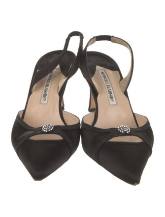 Manolo Blahnik Satin Crystal Embellishments Slingback Pumps