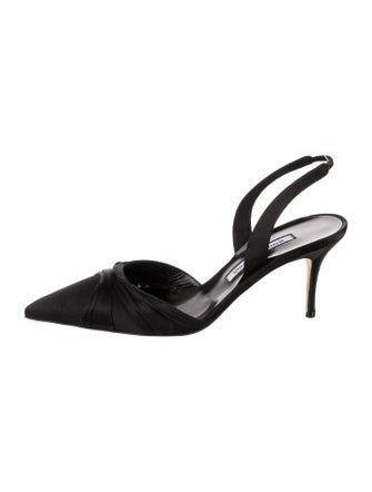 Manolo Blahnik Satin Pleated Accents Slingback Pumps