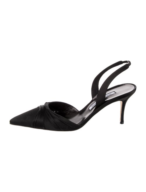 Manolo Blahnik Satin Pleated Accents Slingback Pumps