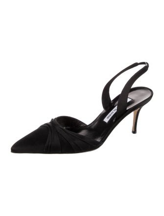 Manolo Blahnik Satin Pleated Accents Slingback Pumps