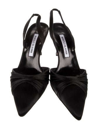 Manolo Blahnik Satin Pleated Accents Slingback Pumps