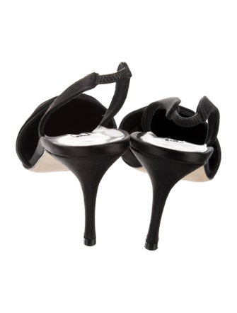 Manolo Blahnik Satin Pleated Accents Slingback Pumps