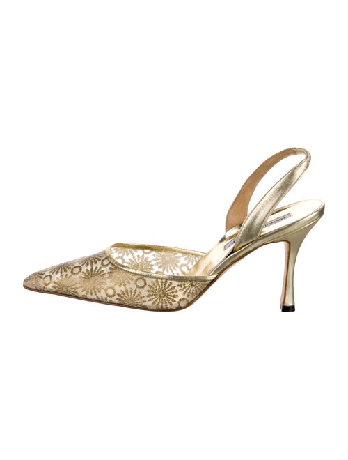 Manolo Blahnik Lace Mesh Accents Slingback Pumps