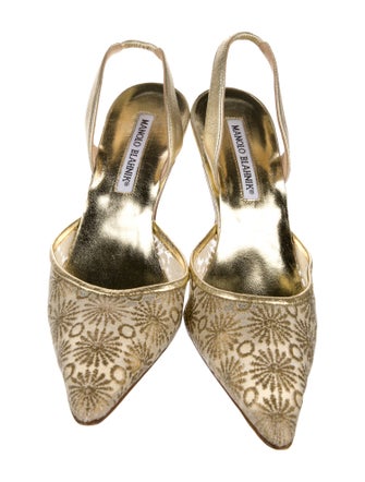Manolo Blahnik Lace Mesh Accents Slingback Pumps