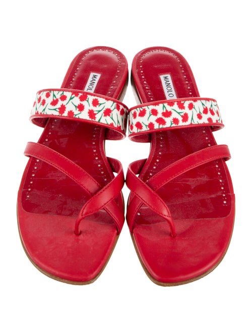 Manolo Blahnik Leather Patterned Slides