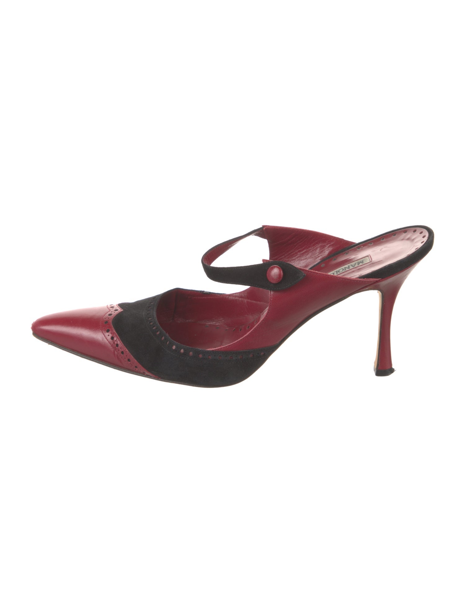 Manolo Blahnik Suede Colorblock Pattern Mules