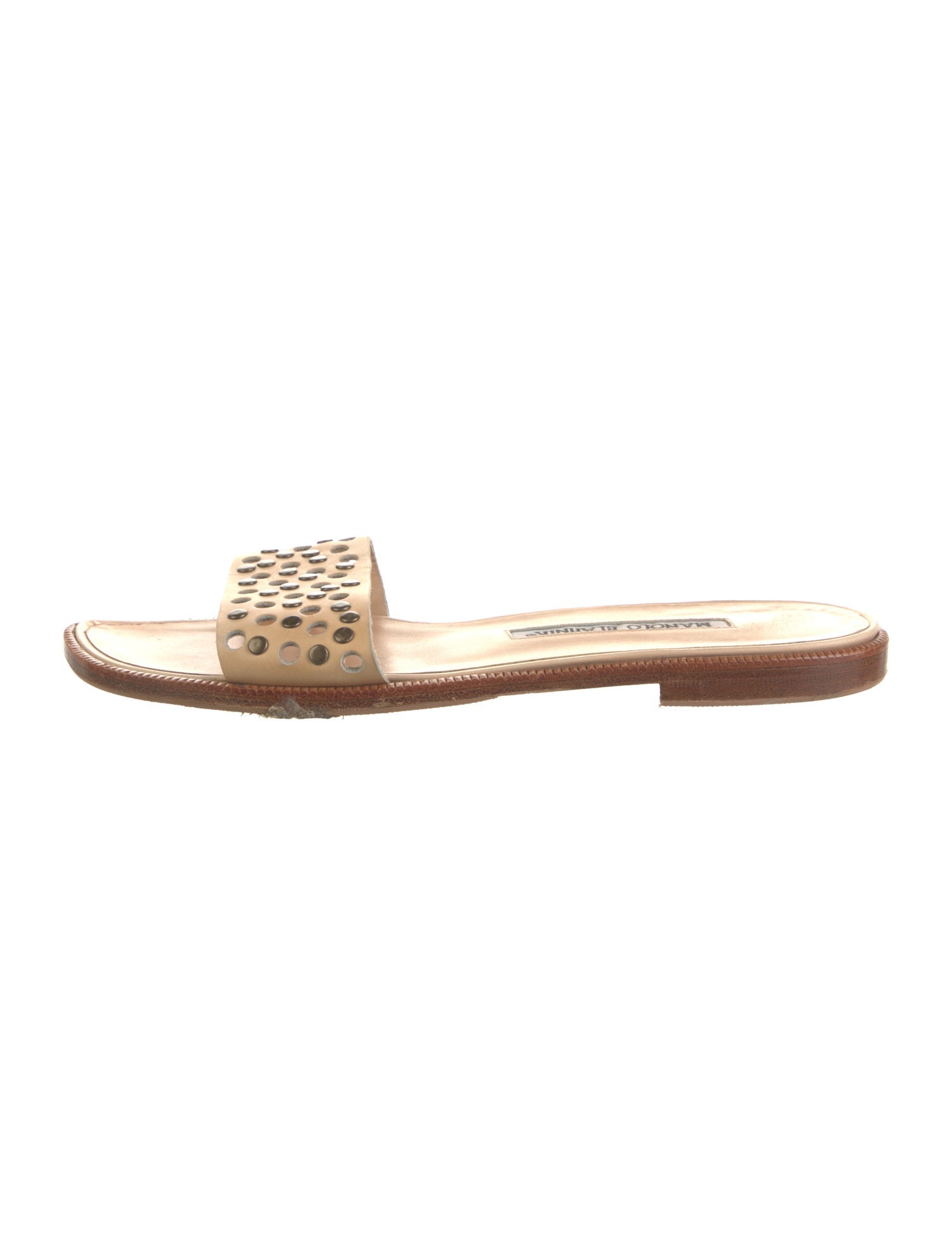 Manolo Blahnik Leather Lasercut Accents Slides