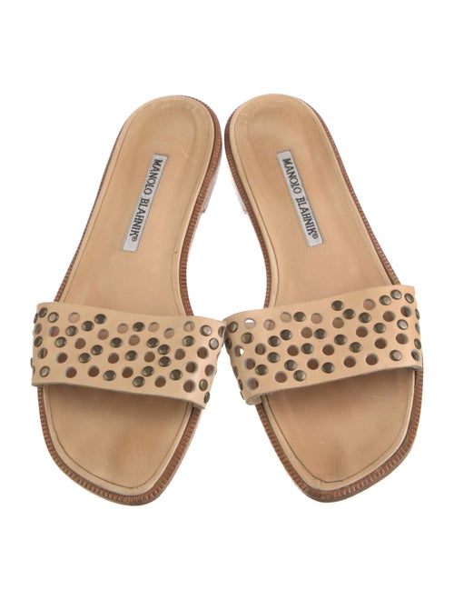Manolo Blahnik Leather Lasercut Accents Slides