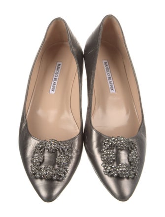 Manolo Blahnik Leather Crystal Embellishments Flats
