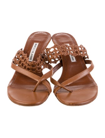 Manolo Blahnik Leather Braided Accents Slides
