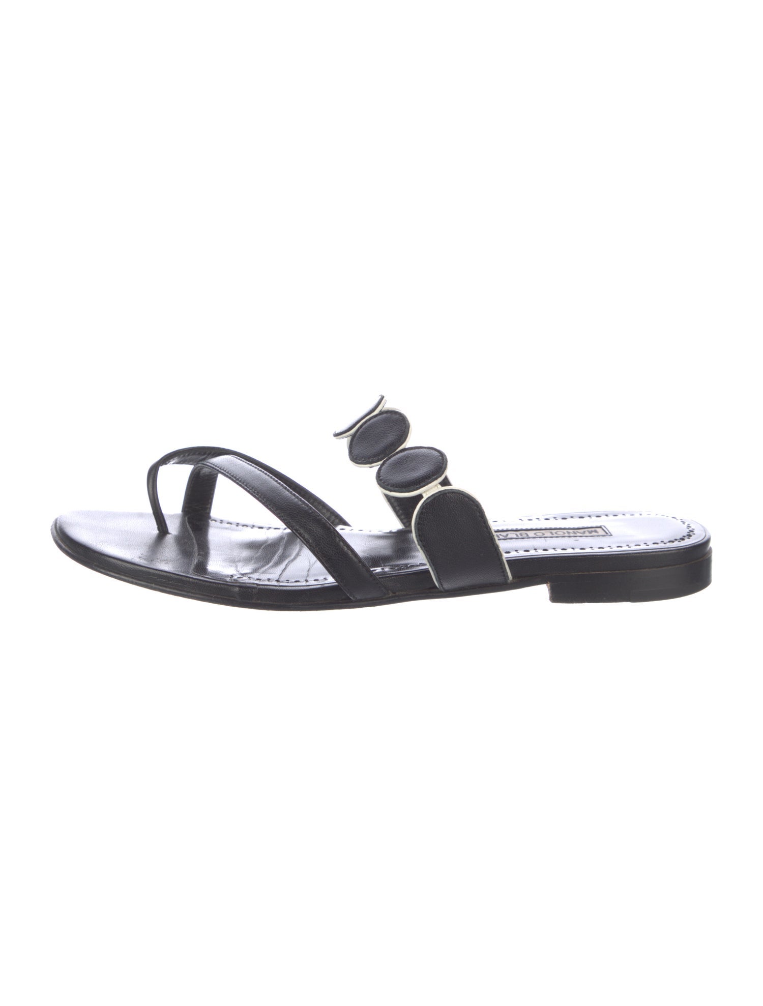 Manolo Blahnik Leather Eyelet Trim Slides